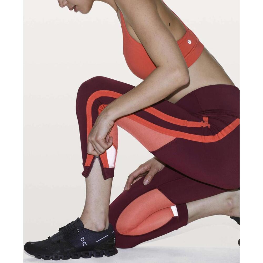Lululemon Zip The Line Crop *23 Deep Ruby / Poppy Coral Leggings - Size - 6